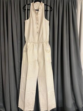 Arden B Cream Sleeveless Button-Front Jumpsuit
